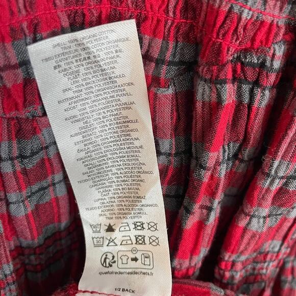 Damson Madder Alice Red Plaid Shirred Midi Dress Drop Waist Velvet Trim Sz 6 - Picture 11 of 11